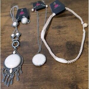 Paparazzi Jewelry White Necklaces Lot Of 3 Southwestern Tribal Stone